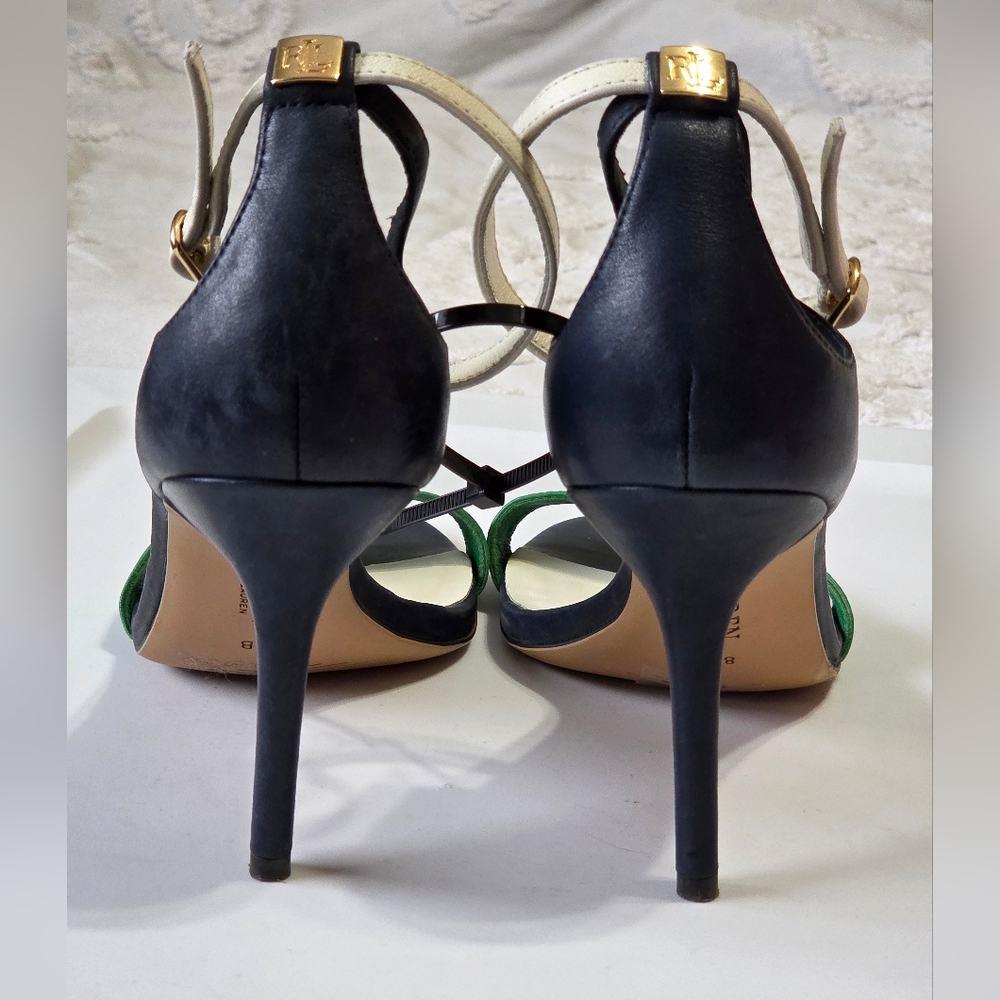 ​Lauren Ralph Lauren Tricolor Leather Heeled Sandals Size 8 Preppy Quiet Luxury - Picture 6 of 10